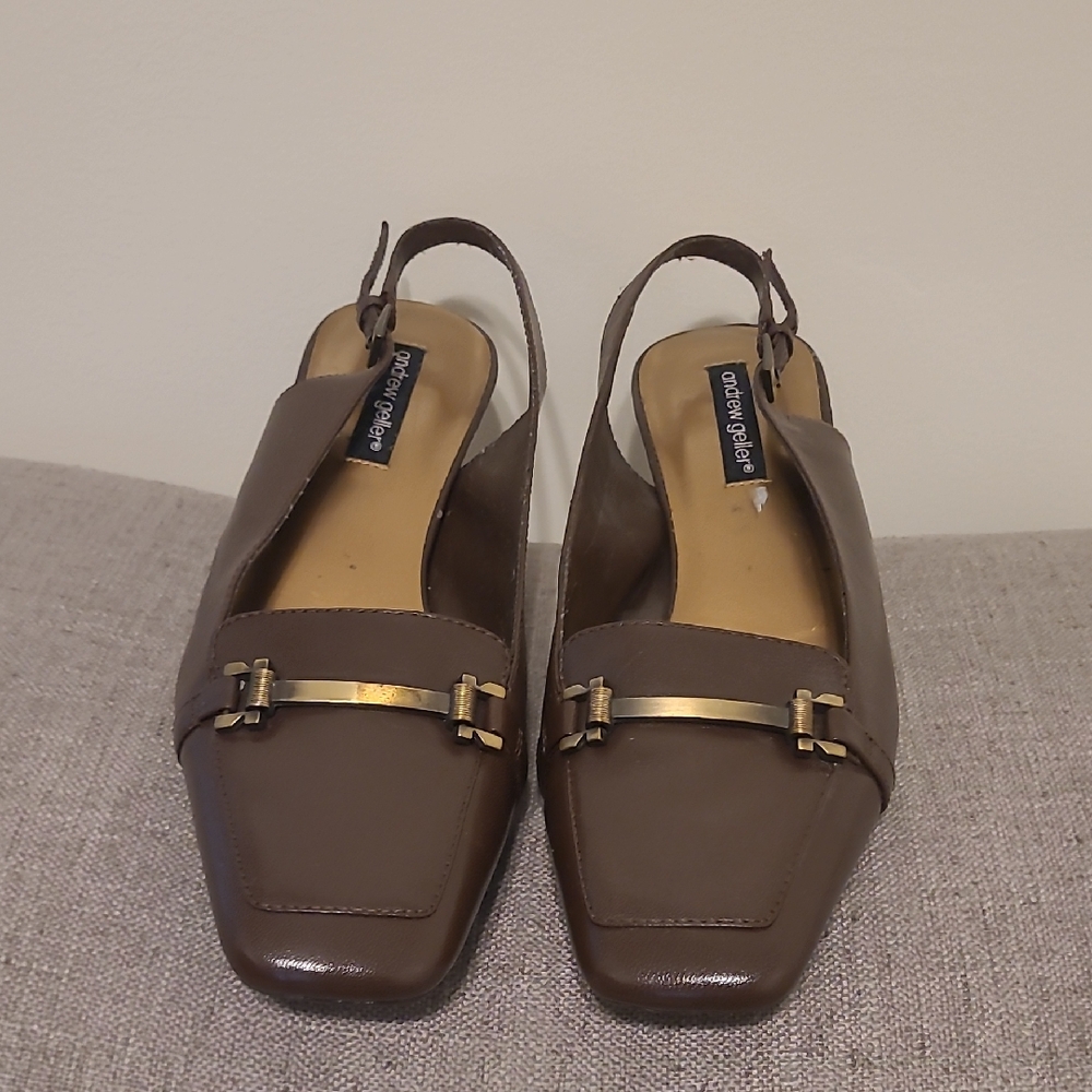 Andrew Geller Brown Slingback Flats with Gold Accents